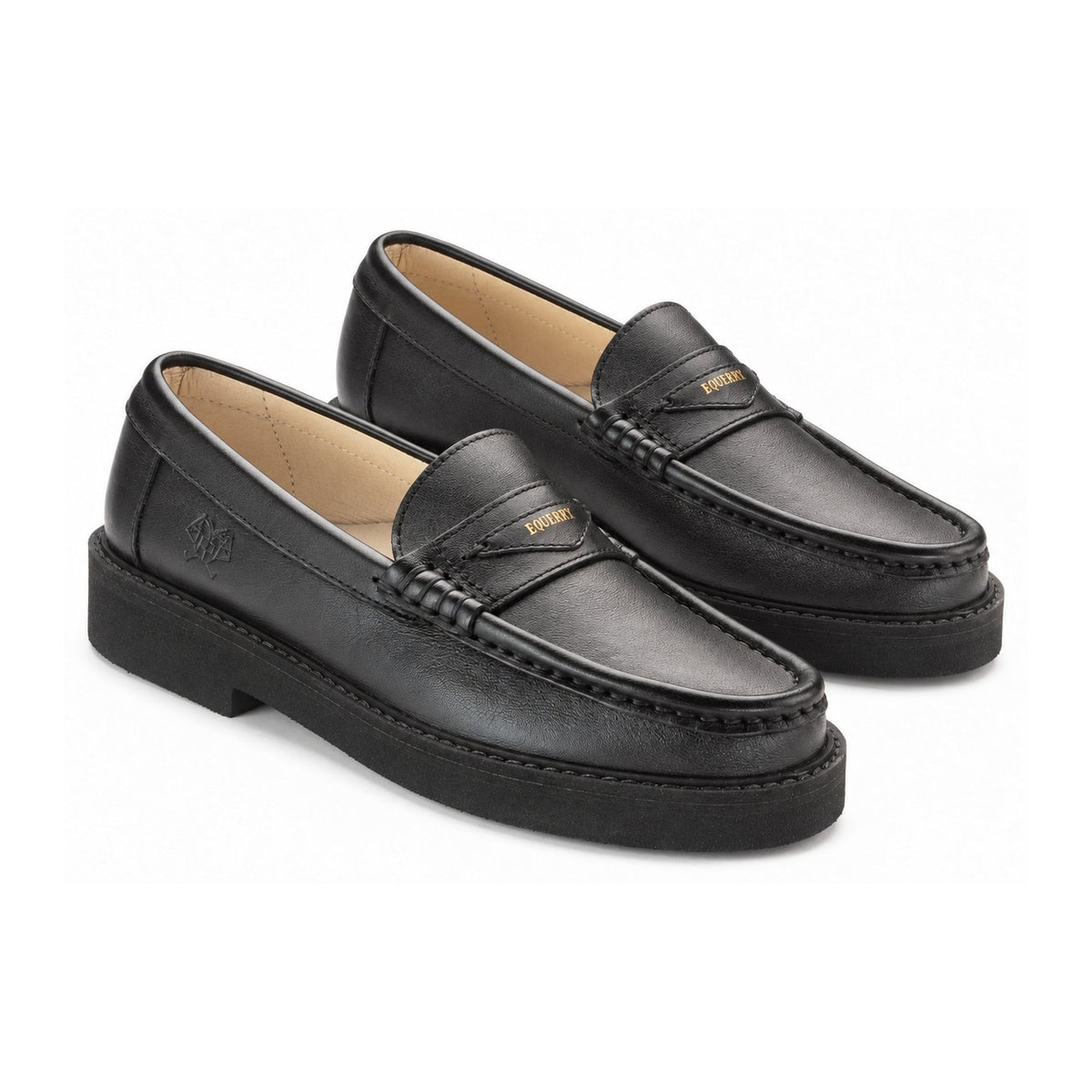 Black Leather Girls Loafer High Sole